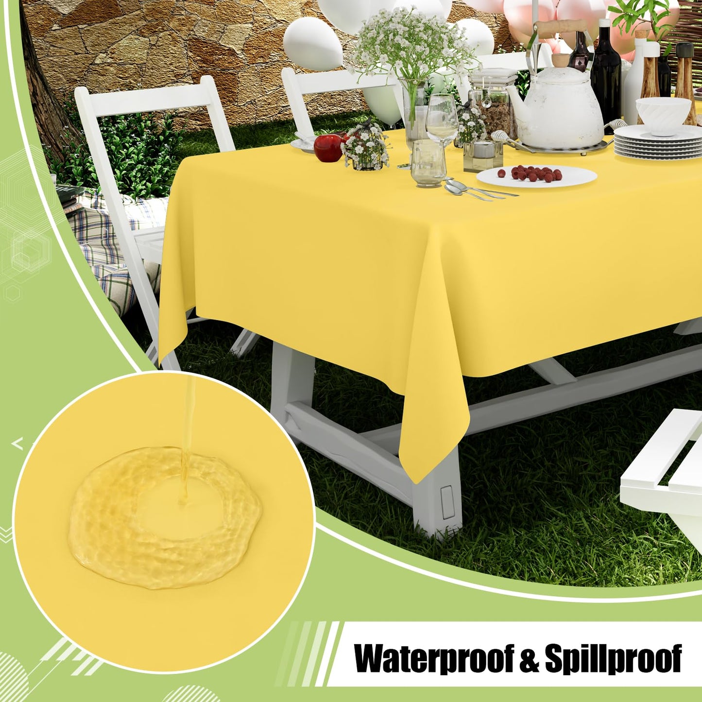 Smiry Disposable Table Cloth - 6 Pack, 54 x 108 Inch Waterproof Rectangle Tablecloths for Parties, Decorative Plastic Table Cover, Leakproof & Sturdy, Yellow