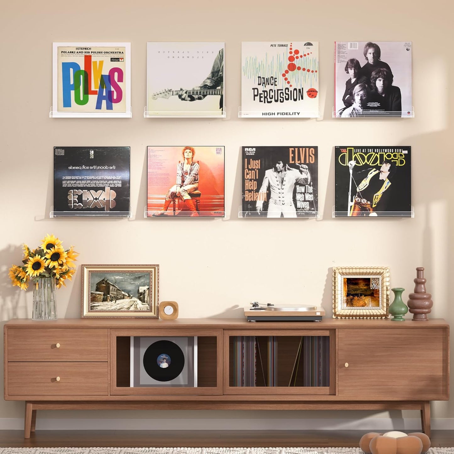 Upsimples Vinyl Record Wall Mount Shelves - 12" Clear Acrylic Album Display & Storage | Perfect for Kids' Bookshelf & Magazine Rack