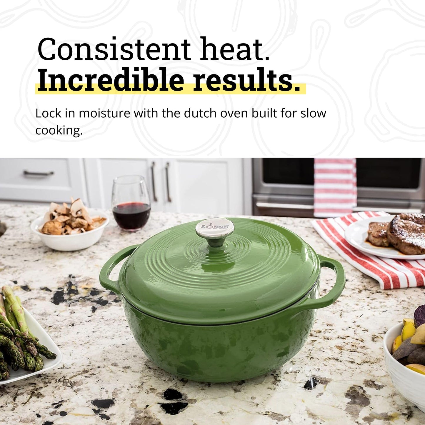 Lodge Essential Enamel Cast Iron Dutch Oven - Perfect for Bread Baking, Braising, Marinating & Slow Cooking - Features Moisture-Sealing Lid & Dual Handles - Kitchen Essentials - 6 Quarts - Spruce