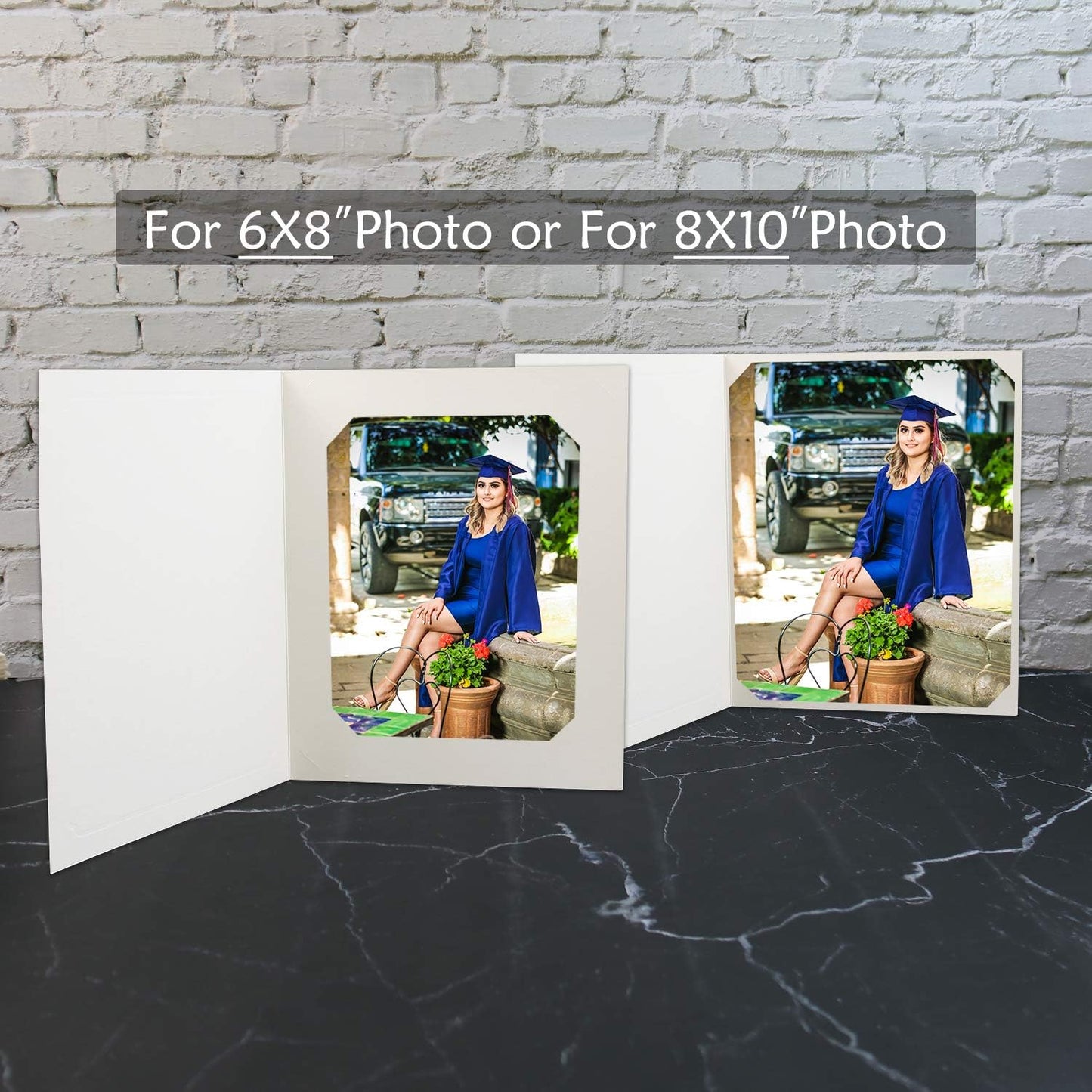 Golden State Art, Pack of 100, 6x8 or 8x10 Photo Folders, Cardboard Picture Frame, Paper Frame Cards, Greetings/Invitation Special Events: Graduation, Christmas, Wedding(Ivory)