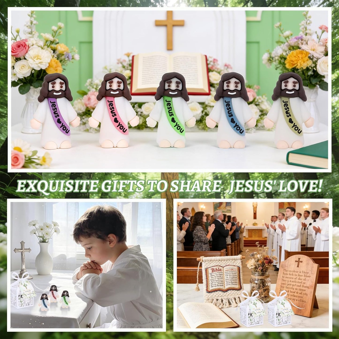 Skiennix Mini Jesus Figurines - 50 Sets Glow in The Dark Gifts with "Let Your Light Shine" Cards | Perfect for Church Baptism and Religious Parties