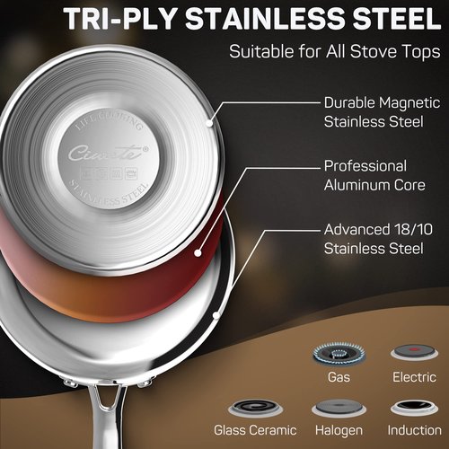 Ciwete 3 Qt Saucepan with Lid - Upgraded Package - 3 Quart 18/10 Stainless Steel Sauce Pan with Mirror Polishing and 2 Sacles, Induction Cookware, Small Pot for Cooking, Dishwasher Safe Oven Safe