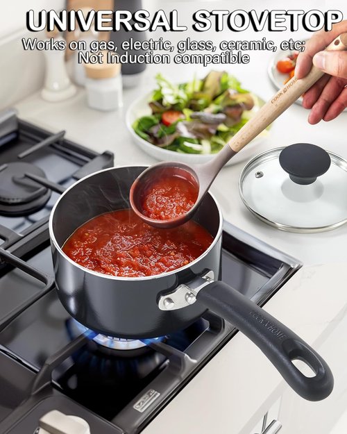 Cook N Home Nonstick Sauce Pan - 2-Qt Multi-Purpose Kitchen Pot with Glass Lid | Black Aluminum