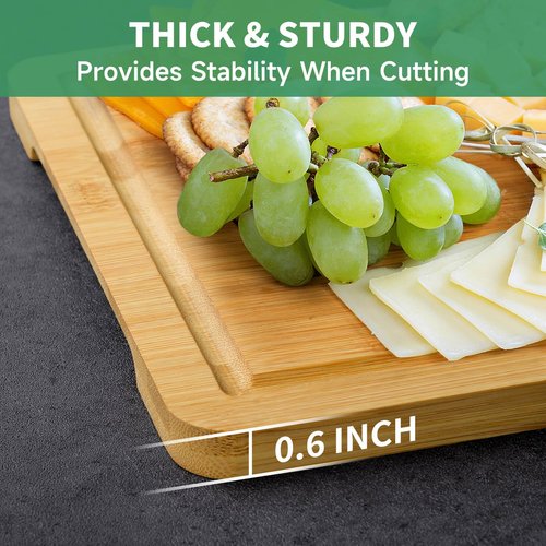 Bamboo Cutting Board Set for Kitchen - Chopping Board Set of 3 with Groove and Cutting Board Rack, Ideal for Bamboo Chopping Board Set for Chopping Meat, Vegetables, Fruits, Cheese