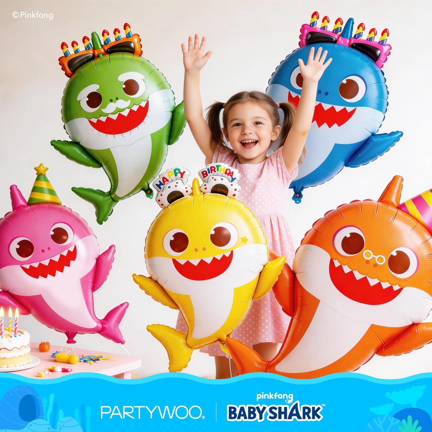 PartyWoo Baby Shark Family Foil Balloons 13pcs Baby Shark Family Pink Round Star Mylar Happy Birthday Banner Letter Balloons for Boys and Girls Under the Sea Kids Birthday Party Decorations