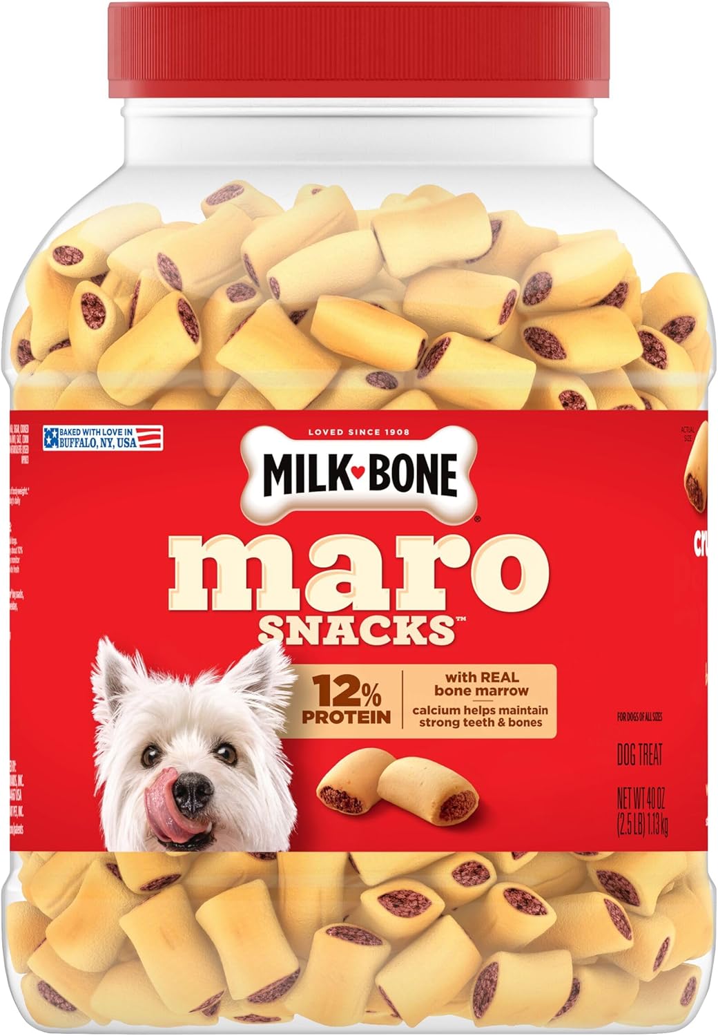 Milk-Bone MaroSnacks Small Dog Treats - Real Bone Marrow Flavor | 40 Oz. Canister