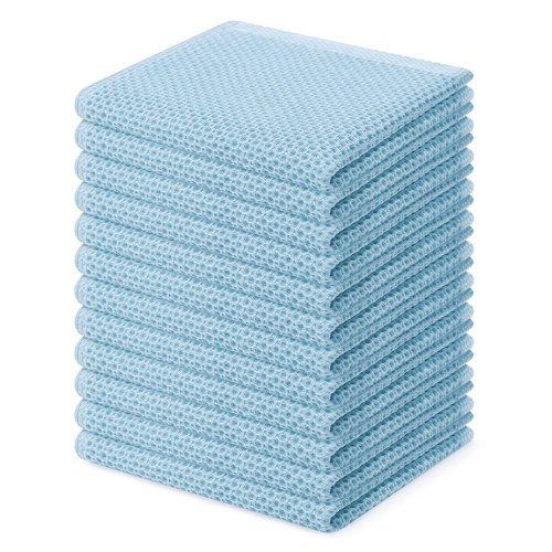 Homaxy 100% Cotton Waffle Weave Kitchen Dish Cloths, Ultra Soft Absorbent Quick Drying Dish Towels, 12 x 12 Inches, 12-Pack, Sky Blue