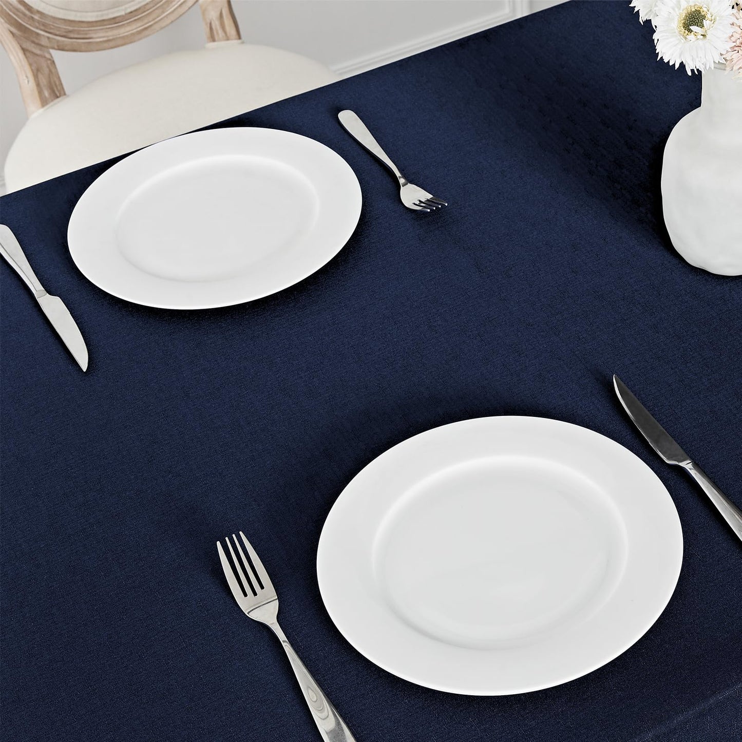 Veblandy 2 Pack Rectangle Tablecloth, 60x84 inch, Water Resistant Wrinkle Free Linen Textured Table Cloth Washable, Decorative Fabric Table Cover for Dining, Party and Camping, Navy Blue
