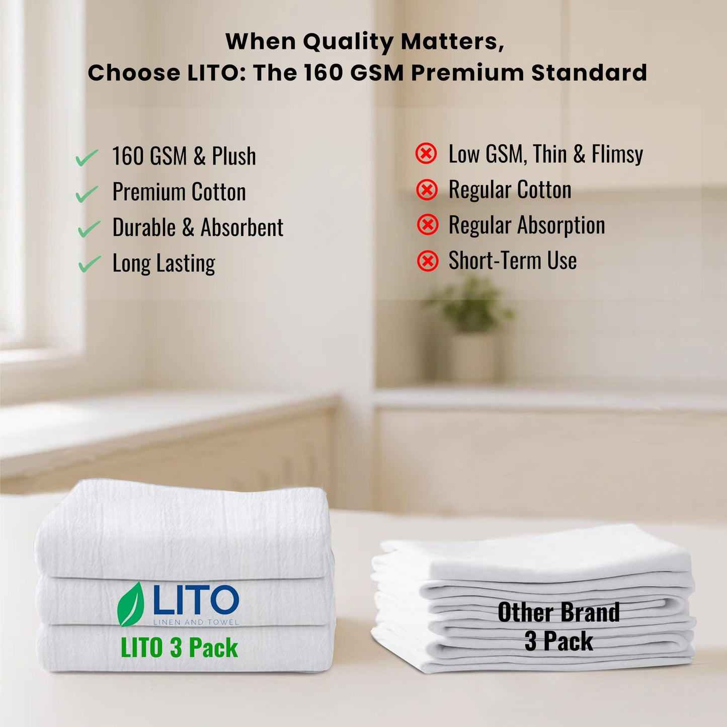 LITO LINEN AND TOWEL Flour Sack Towels - 100% Cotton Tea Towels for Crafts, Dish Towels for Kitchen, Embroidery, Cleaning, Baking (Pack of 3) - 18"x 28"