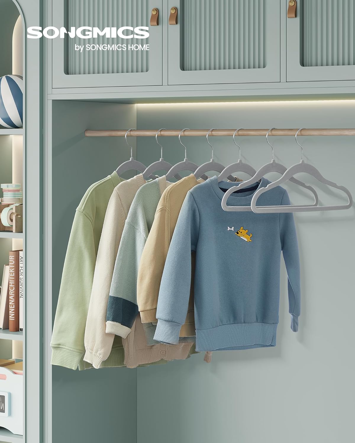SONGMICS Velvet Baby Kids Hangers - Space-Saving Non-Slip Design with 360° Swivel Hooks | 50 Pack, Dove Gray