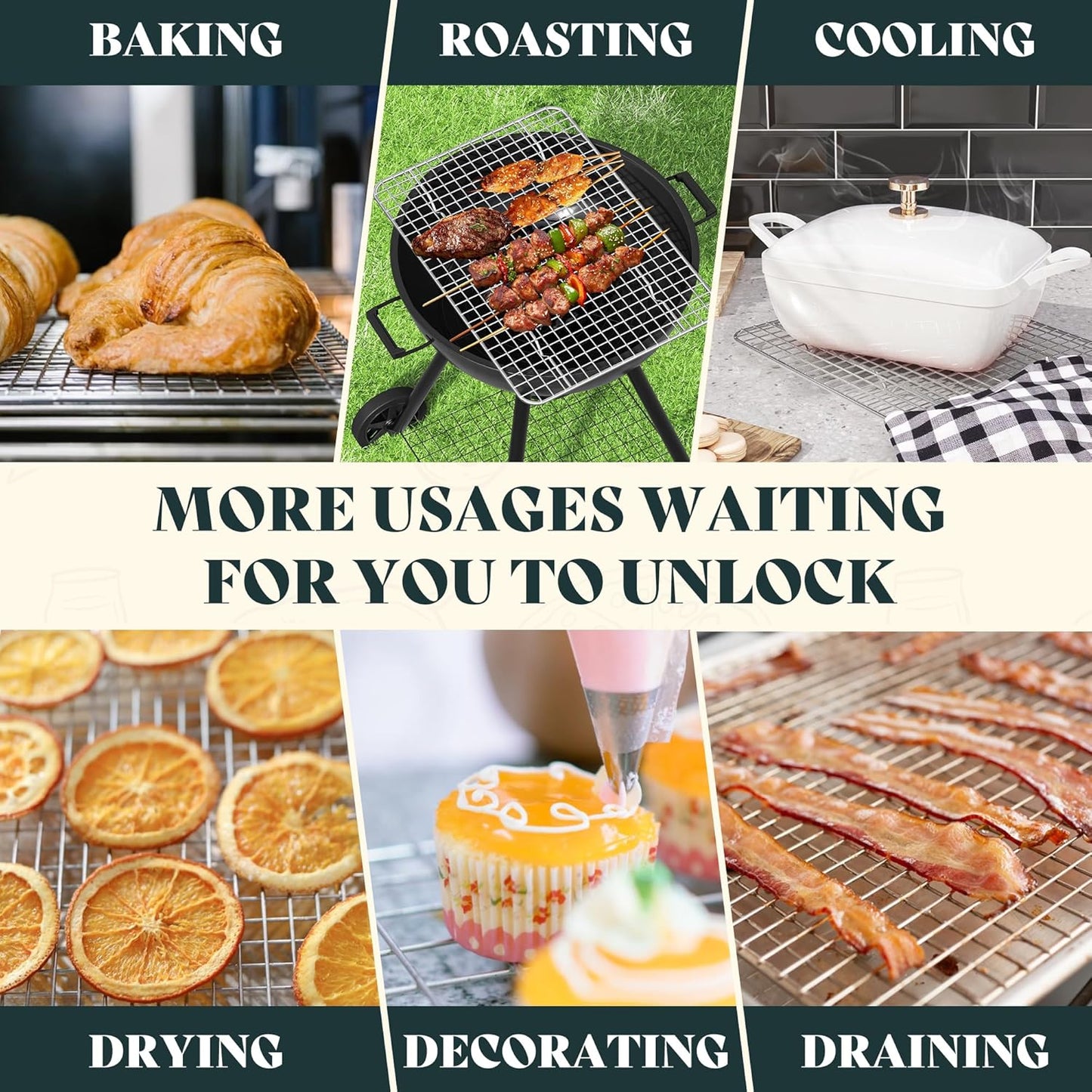 Skiennix Cooling Racks - Premium Stainless Steel Heavy-Duty Baking Rack | 8.5"x12" Set of 2 for Roasting & Grilling