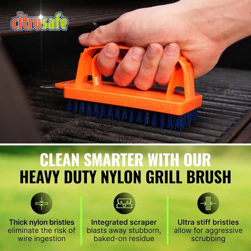 Citrusafe Grill Cleaning Kit - 16oz Cleaner Spray, Scrubber 3-Pack & Nylon Brush | BBQ & Oven Tools