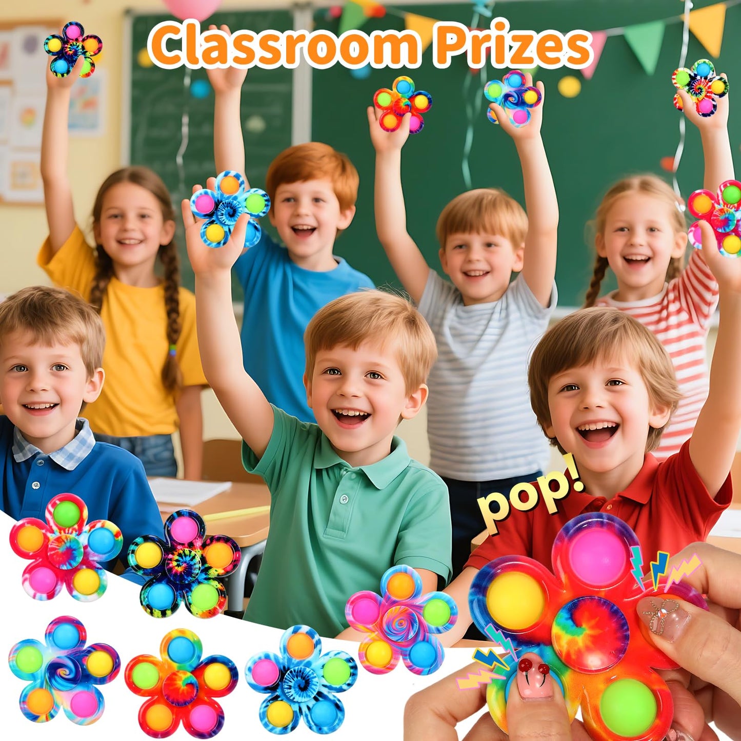 WELLVO 24 Pack Party Favors Pop Fidget Spinners Toys for Kids 4-8 8-12, Mini Sensory Fidget Bulk Toys for Classroom Prizes, Goodie Bags Stocking Stuffers, Birthday Party Gifts