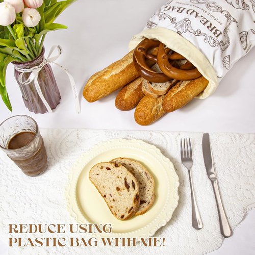 Beeswax Bread Bags by Skiennix - 2 Pack Reusable Food Storage Bags for Fresh Homemade Bread | 17"x12" Natural Cotton