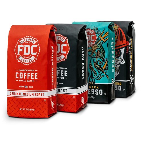 Fire Department Coffee - Rescue Variety Pack Ground Coffee - Medium, Dark & Espresso Blends | 12 oz, Pack of 4