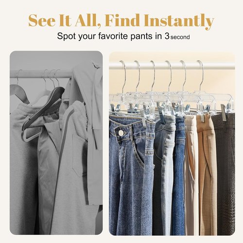 HOUSE DAY 14-Inch Clear Plastic Skirt Hangers - 12 Pack with Adjustable Clips & 360° Swivel Hook
