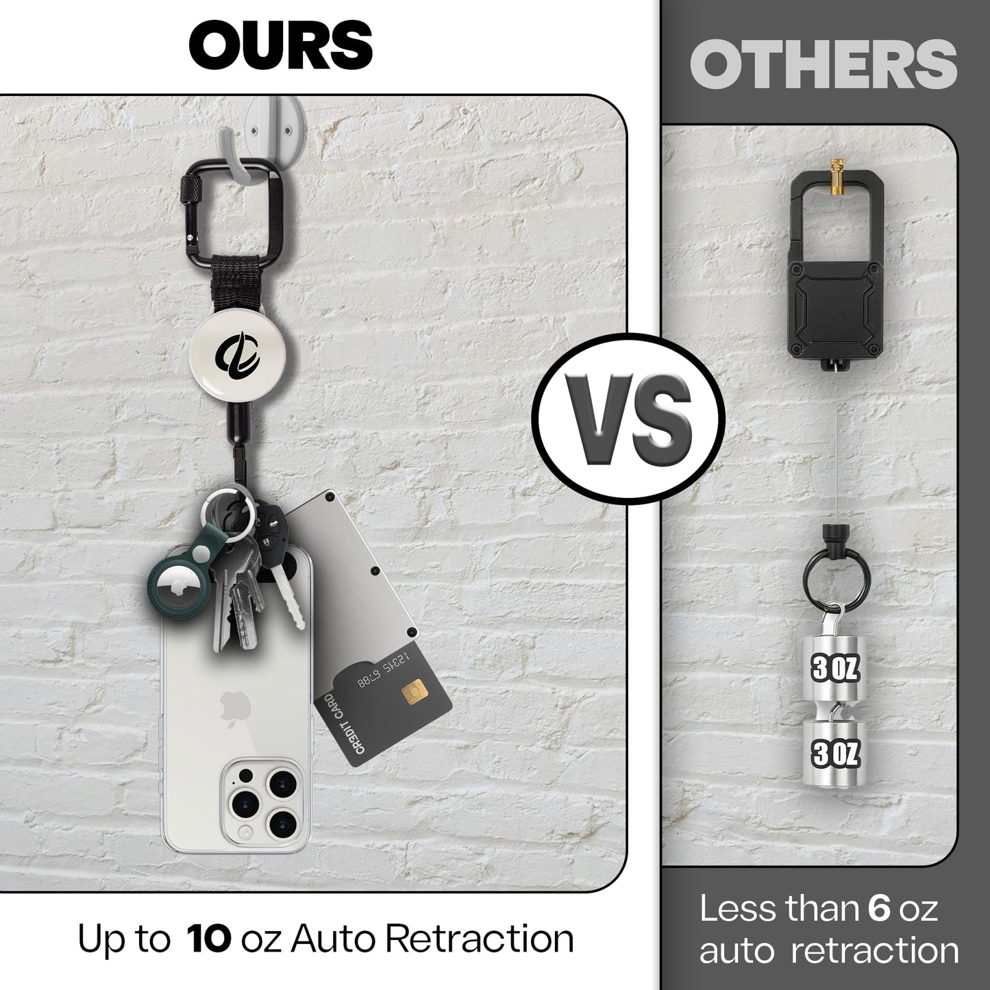 ClutchLoop Anti-Theft Phone Tether - Universal Adhesive Anchor, Retractable Steel Line and Locking Carabiner (White)