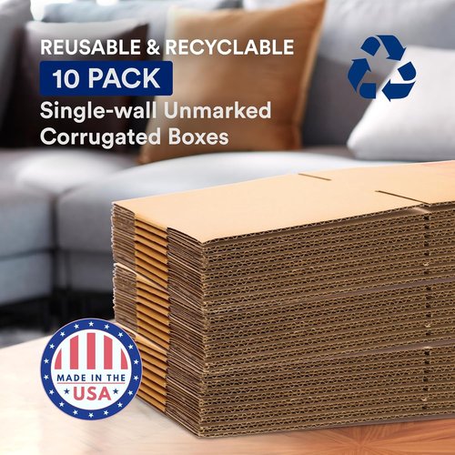 BOX USA Medium Moving Boxes - 10-Pack Corrugated Cardboard for Shipping, Mailing & Storage | 18"L x 14"W x 12"H