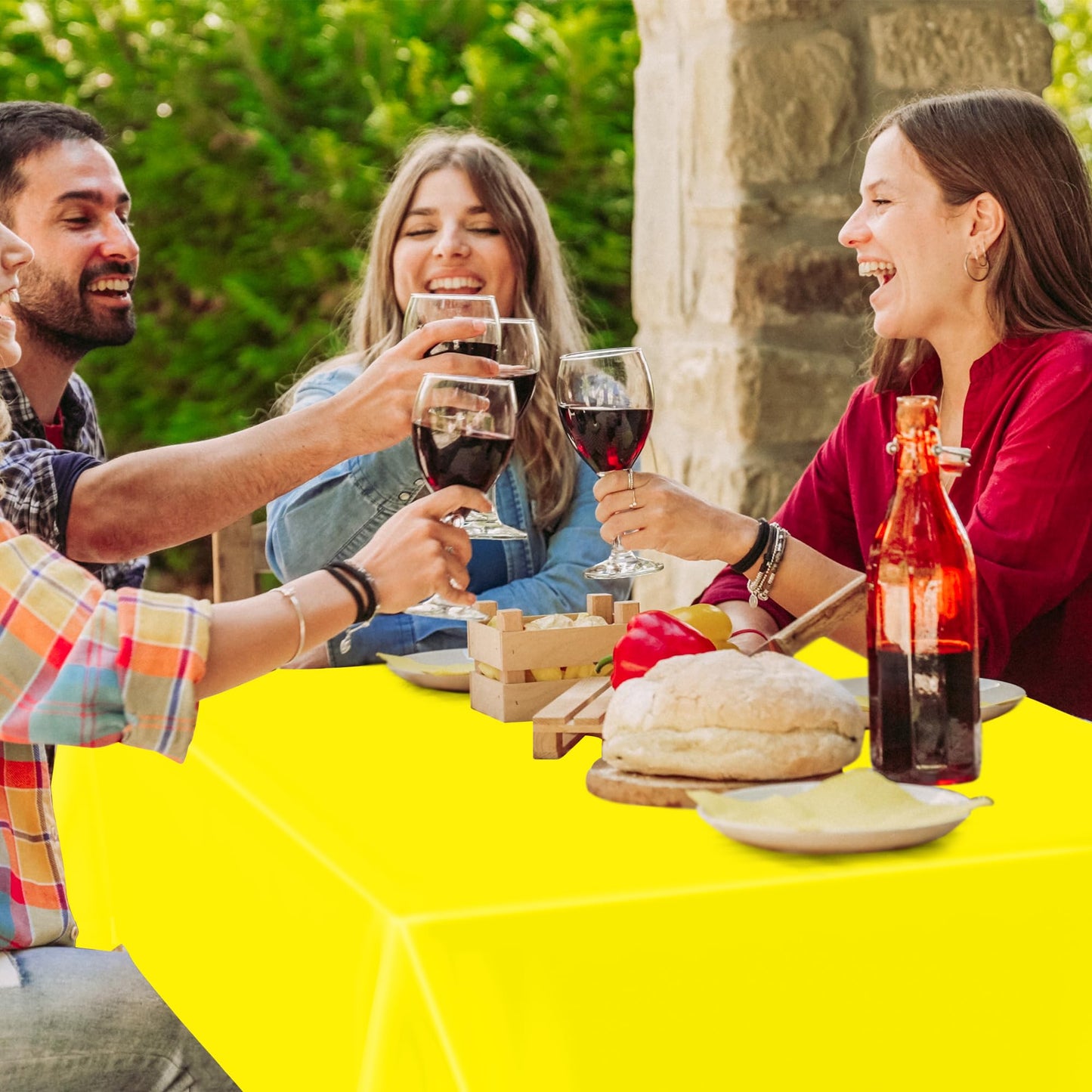 QZYL 2 Pack Plastic Table Cloths, 108 x 54 Inches Yellow Tablecloth, Decorative Yellow Rectangle Tablecloth Disposable Tablecover, Party Decorations Table Decor for Birthday Wedding Picnic