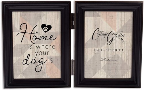 Cottage Garden Double Tabletop Photo Frame - Black Woodgrain Design Holds Two 5x7 Photos