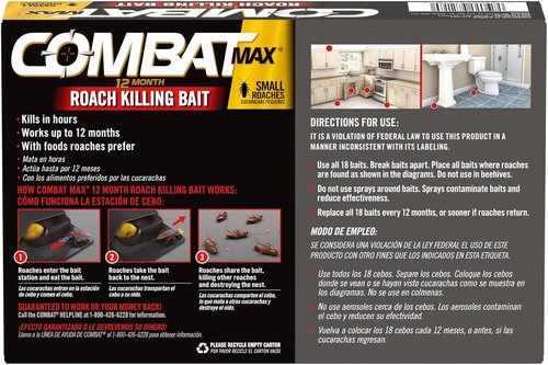 Combat Max Roach Bait Stations - Child-Resistant 12-Month Roach Killer | 18 Count Pack