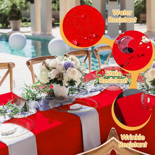 BRILLMAX 10 Pack Red Tablecloths 70 x 120 Inch for 6ft & 8ft Rectangle Tables - 150 GSM Polyester Fabric, Universal Fit, Water, Stain & Wrinkle Resistant Cloth Cover for Wedding Reception Banquet