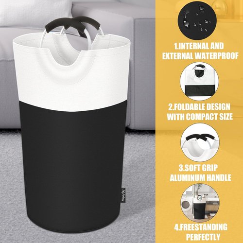 90L Collapsible Laundry Basket by [Brand Name] - Waterproof Hamper with Padded Handles | Black Foldable Design