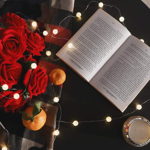 HuTools Globe String Lights for Bedroom, Decorative Lightning, Christmas Lights, Crystal Crackle Ball Lights 10Ft 30 LED Soft White Battery Operated Fairy Lights Perfect for Valentine's Day Decor