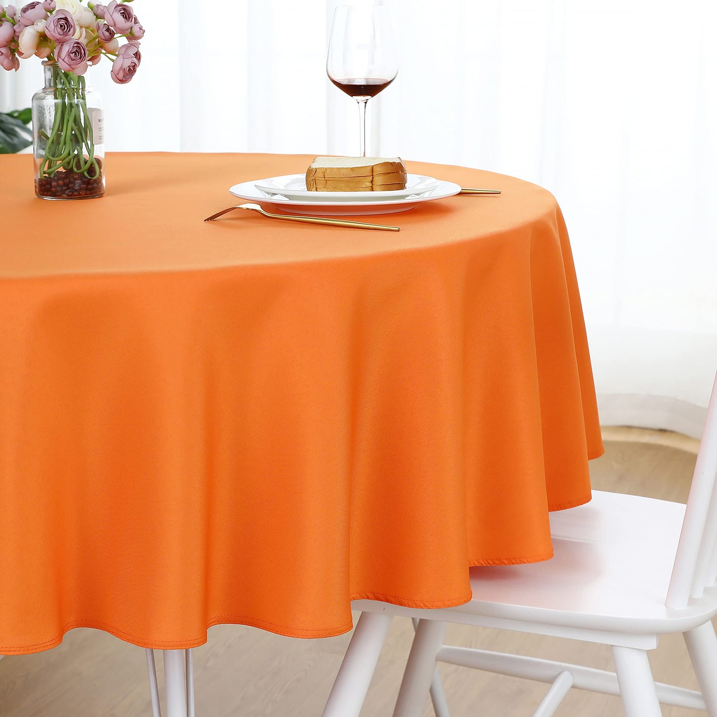 FOLINS&HOME Orange Round Tablecloth 90 Inch Waterproof Heavy Duty Wrinkle Free Polyester Fabric Table Cloth, Spillproof Washable Table Cover for Parties, Camping, Picnic, Banquet, Indoor and Outdoor