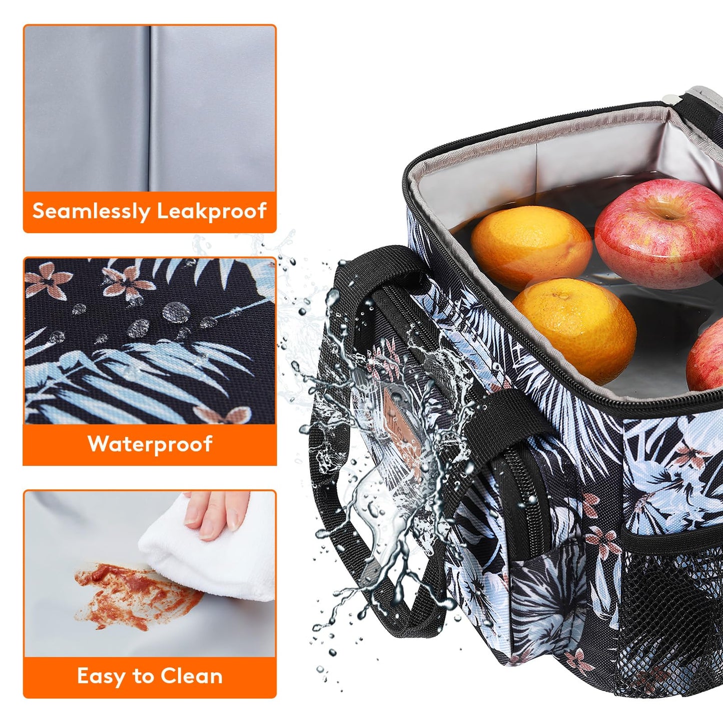 Lifewit Medium Lunch Bag, Insulated Lunch Box, Soft Cooler Cooling Tote for Adult Men Women, Flower 12-Can (9L)