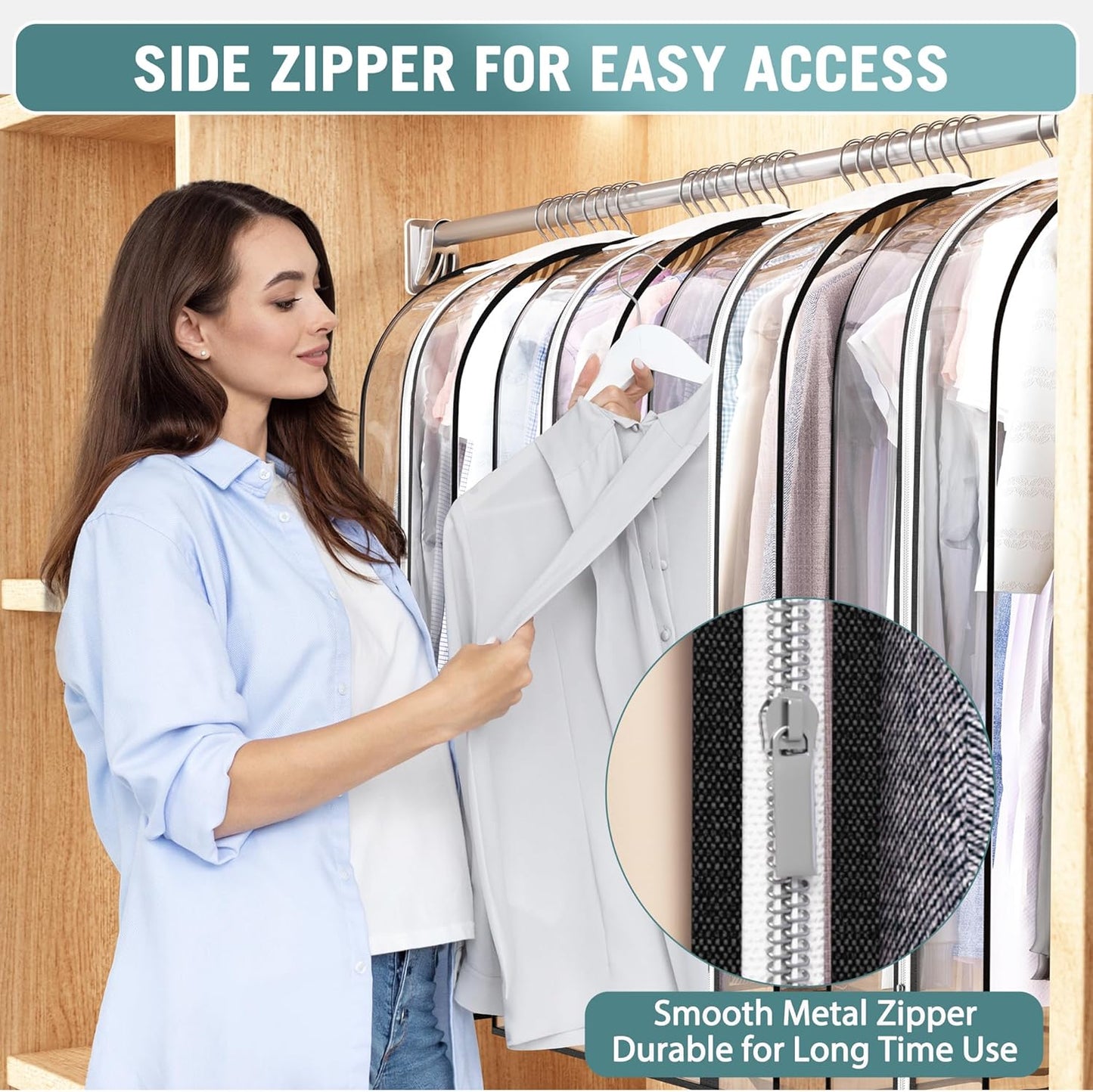 Liuoud Clear Garment Bag - 50” Gusseted Suit Bags for Hanging Clothes | 4 Pack Wardrobe Protectors