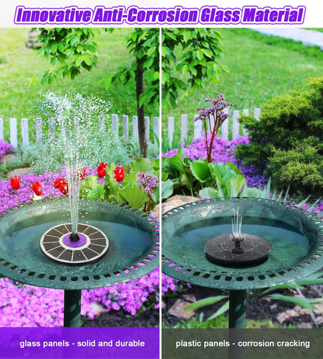 SZMP Solar Fountain - 3.5W Solar Powered Bird Bath Water Fountain with 7 Nozzles & Upgraded Glass Panel | White