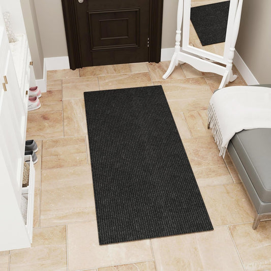 Sweet Home Stores Solid Design Non-Slip Rubberback 2x3 Indoor/Outdoor Area Rug for Entryway, Kitchen, Living Room, Garage, Patio, 2' x 3', Black