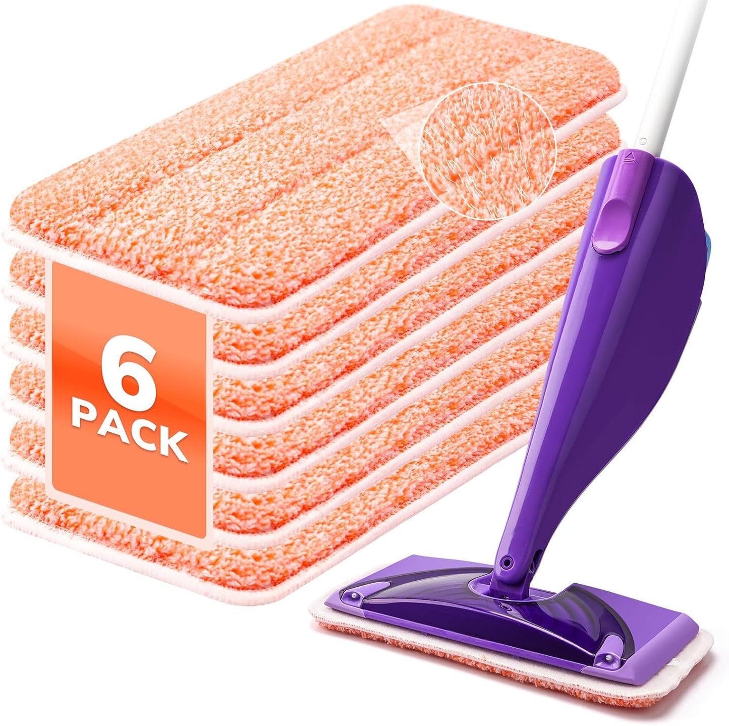 Skiennix Power Scrubbing Mop Pads - Reusable Microfiber Refills for Swiffer Wet Jet Mops | 6 Pack