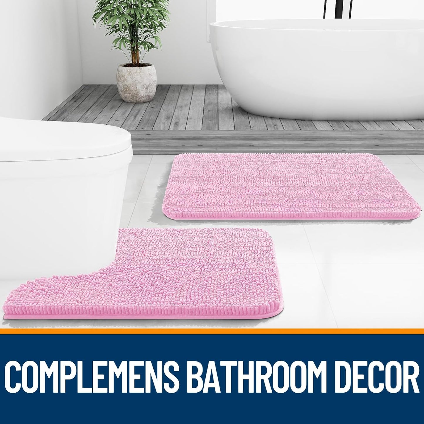 OLANLY Bathroom Runner Rugs - Extra Soft Chenille Bath Mats | Quick Dry, Machine Washable, 59x20, Pink