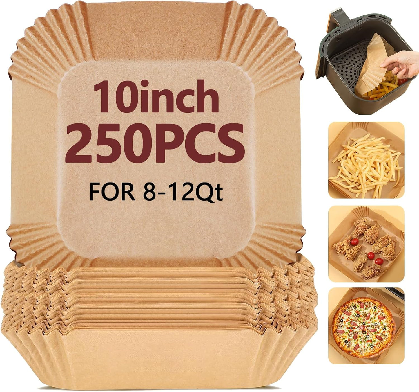 Skiennix 10 Inch Air Fryer Liners - 250PCS Heat Resistant Non-Stick Parchment Paper for Baking & Roasting