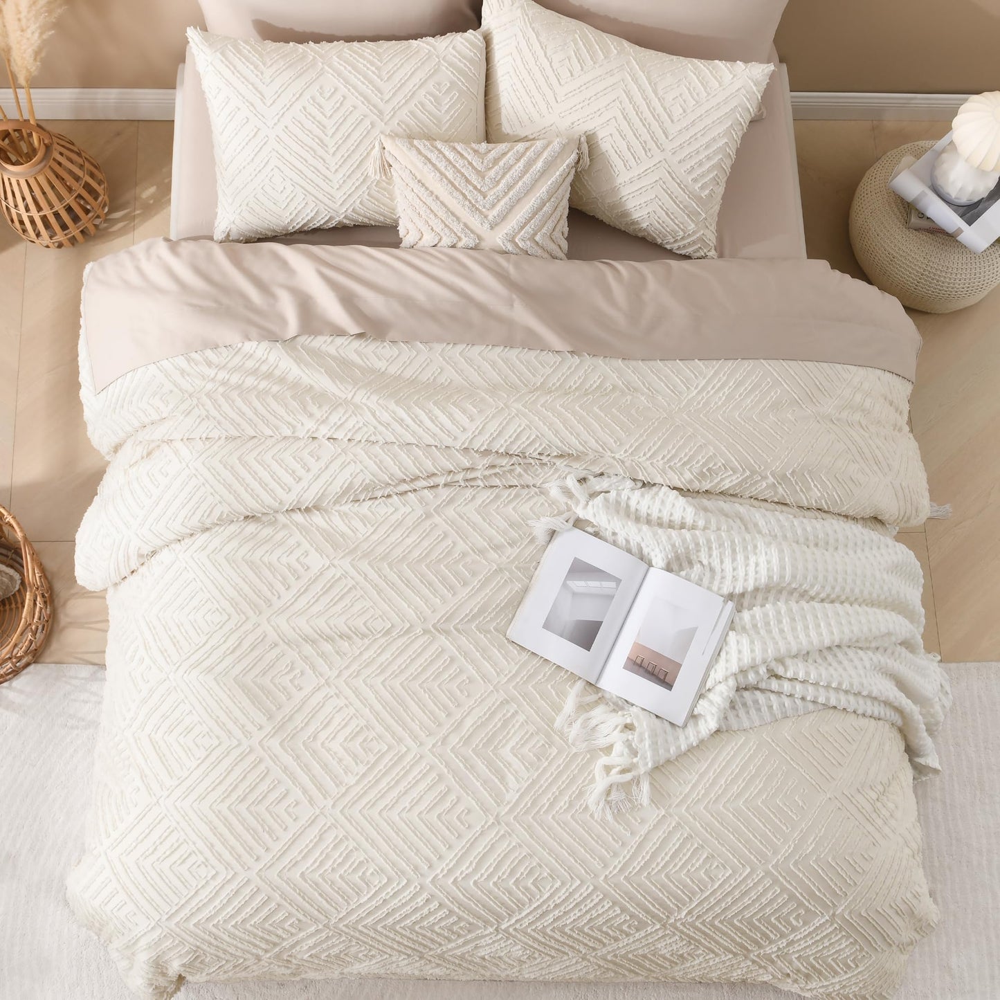 Andency Beige California King Comforter Set, 3 Pieces Cream Boho Tufted Cal King Bedding Set & Collections, Soft Lightweight Down Alternative Bed Set (104x96In, 2 Pillowcases)