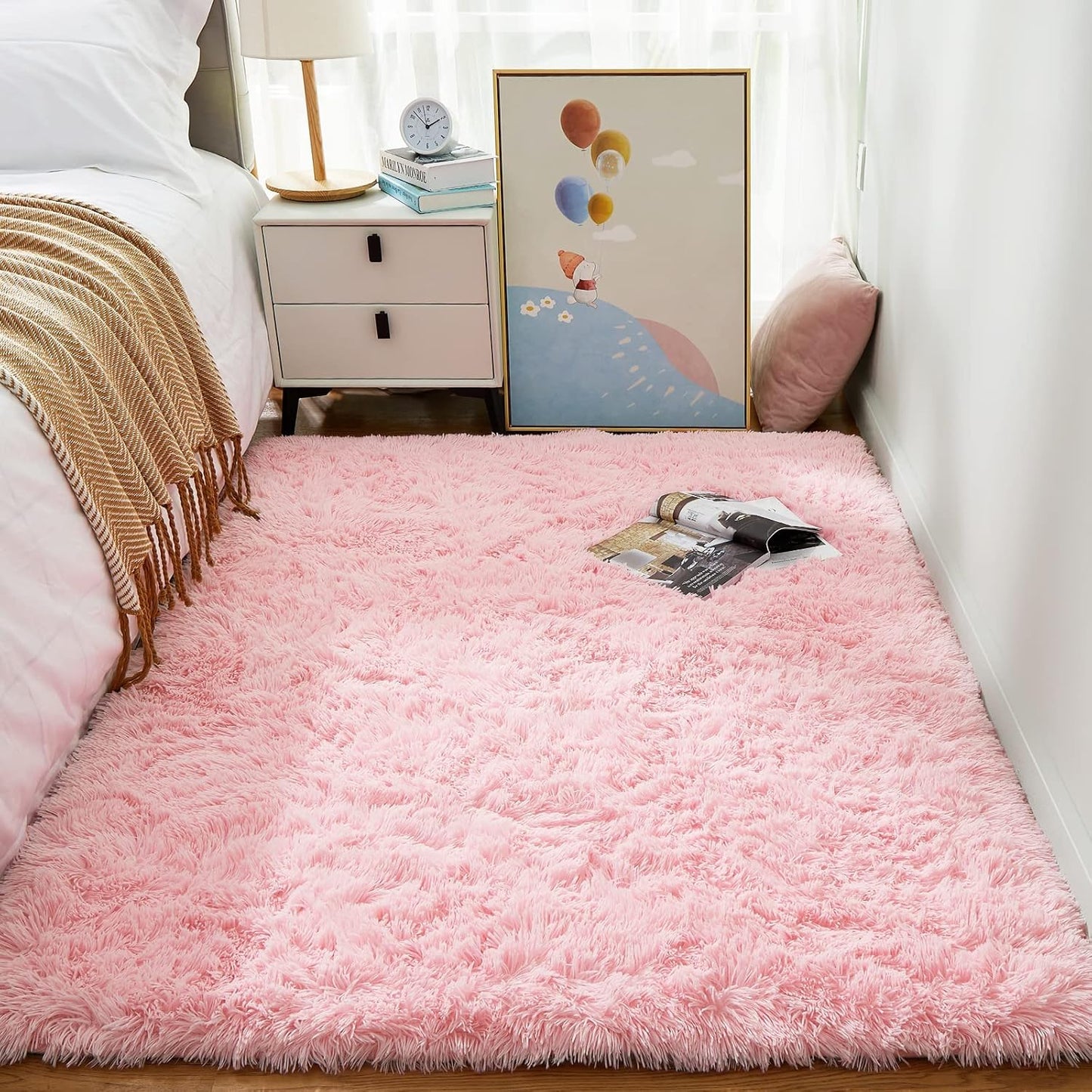 Ophanie 3x5 Pink Area Rug - Non-Slip Fluffy Carpet for Bedroom & Dorm Decor | Aesthetic Nursery Essential