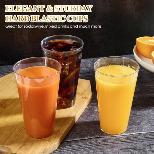 FOCUSLINE 16 oz Clear Plastic Cups - 200 Pack Heavy-Duty Disposable Party Cups for Events
