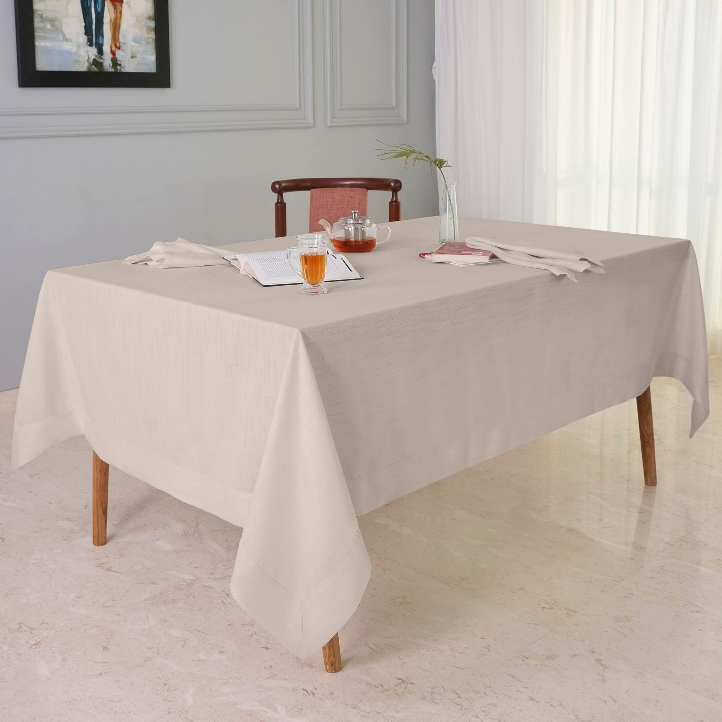 D'Moksha Homes Natural Tablecloth 60 x 60 Inch - Premium Faux Linen Tablecloth - Machine Washable Square Table Throw Natural Linen Tablecloth, 100% Recycled Fabric for Dining