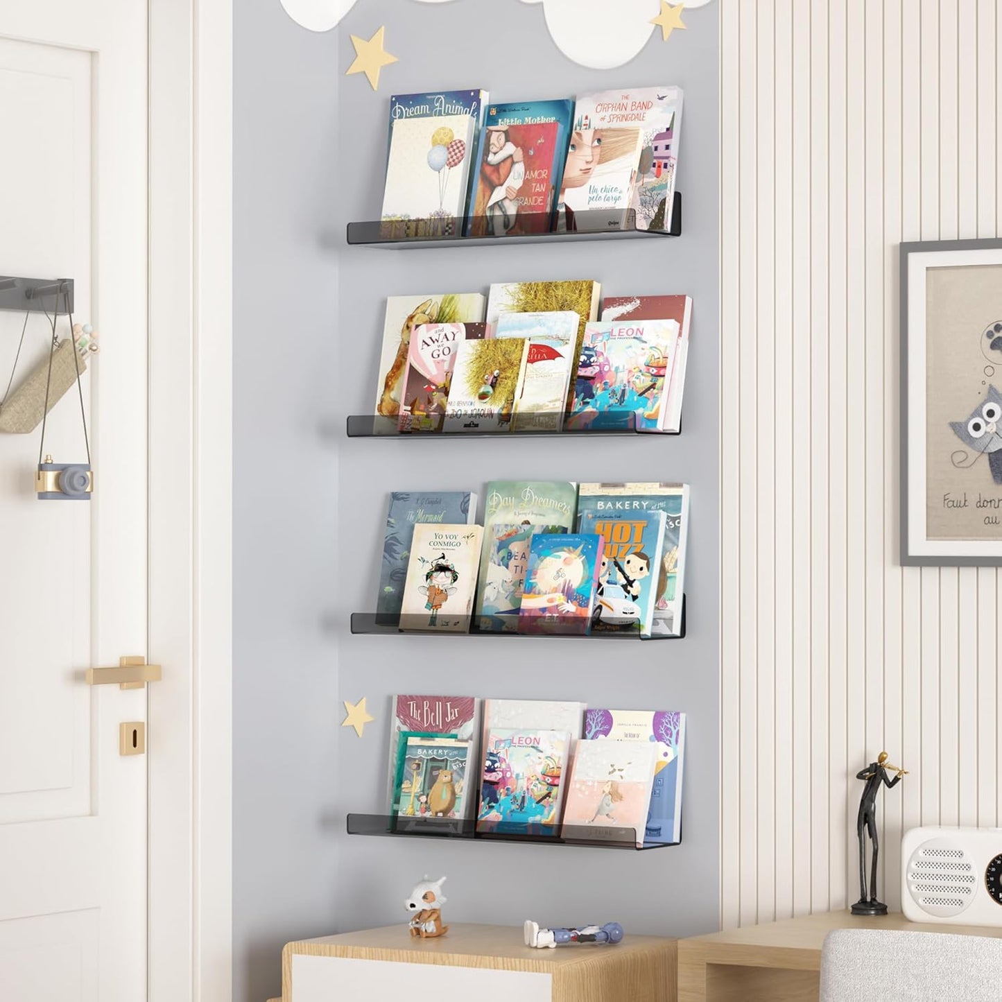 Upsimples Acrylic Wall Shelves - 15" Floating Display Shelf Set for Perfume & Books | Clear Black, 4 Pack