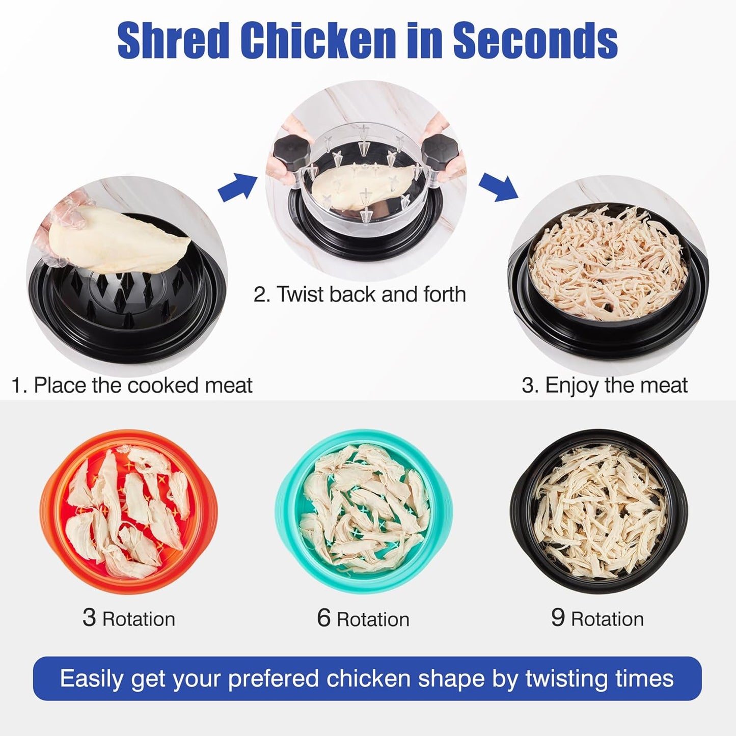 Pro Chicken Shredder Tool by Twist - Food-Grade Meat Shredder with Ergonomic Handle & Anti-Slip Base | Black