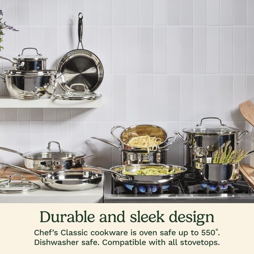 Cuisinart 8-Inch Open Skillet, Stainless Steel Skillet, Large Kitchen Pan, Dishwasher Safe, Compatible with Induction, Electric, Gas Cooktops, Oven Safe Saucepan, Cool Grip Handles