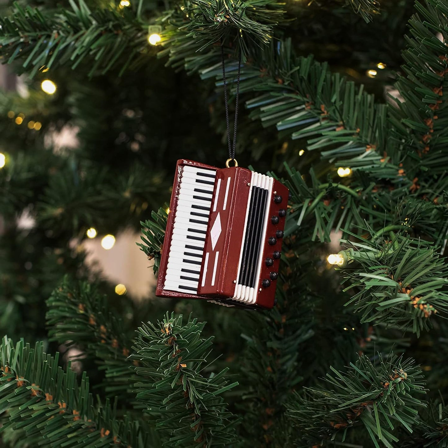 Burgundy Wood Accordion Ornament - 2.8" Decorative Gift for Music Lovers