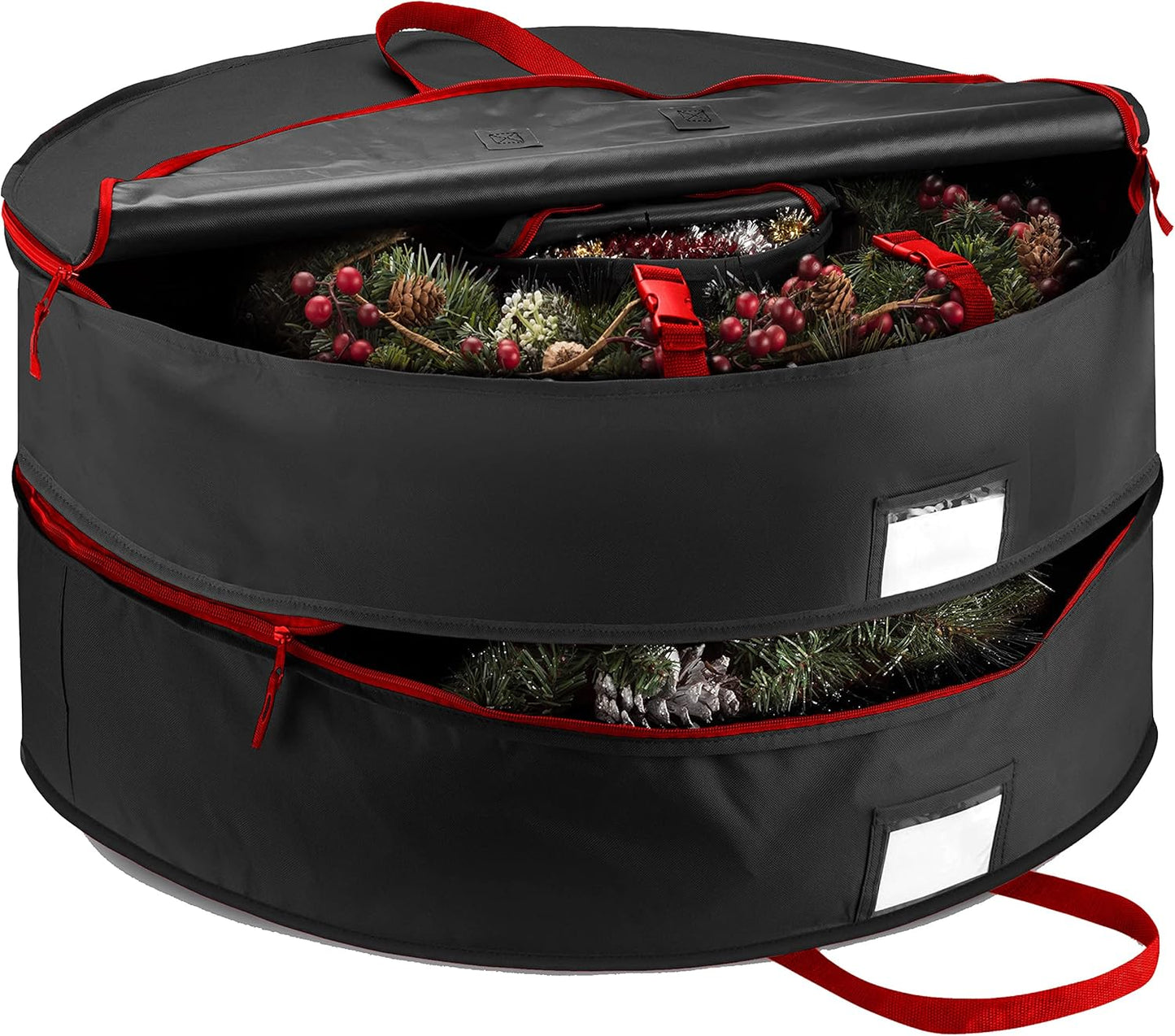 ZOBER Wreath Storage Bag - 36 Inch Capacity for 2 Wreaths | Durable 600D Oxford Fabric - Black