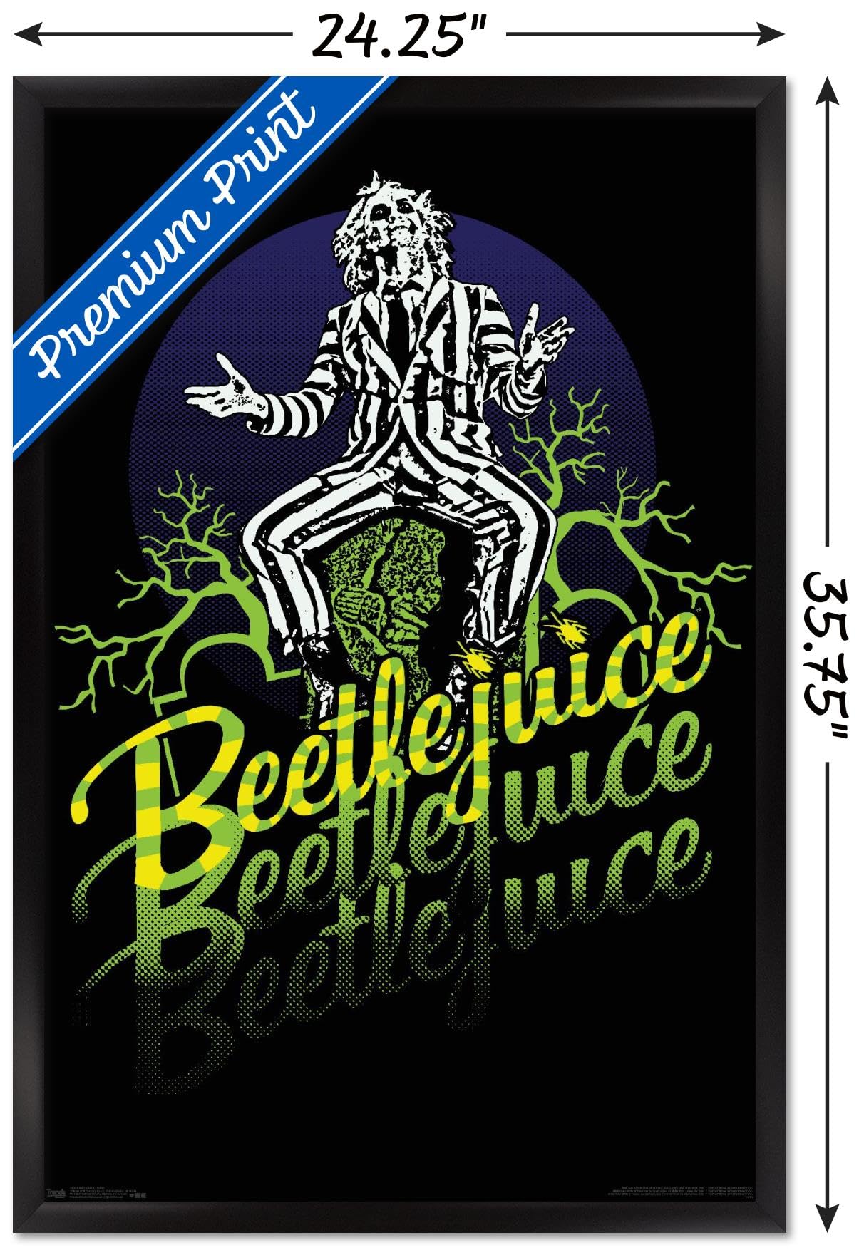 Trends International Beetlejuice - Yellow and Green Neon Wall Poster, 34L x 22.4W, Black Framed Version