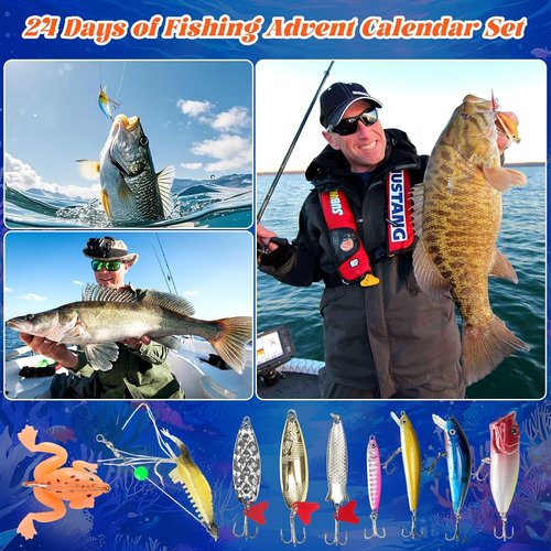 Fanfantoey Fishing Advent Calendar 2025 - Perfect Holiday Gift for Boys & Teens | Blue Lures Kit