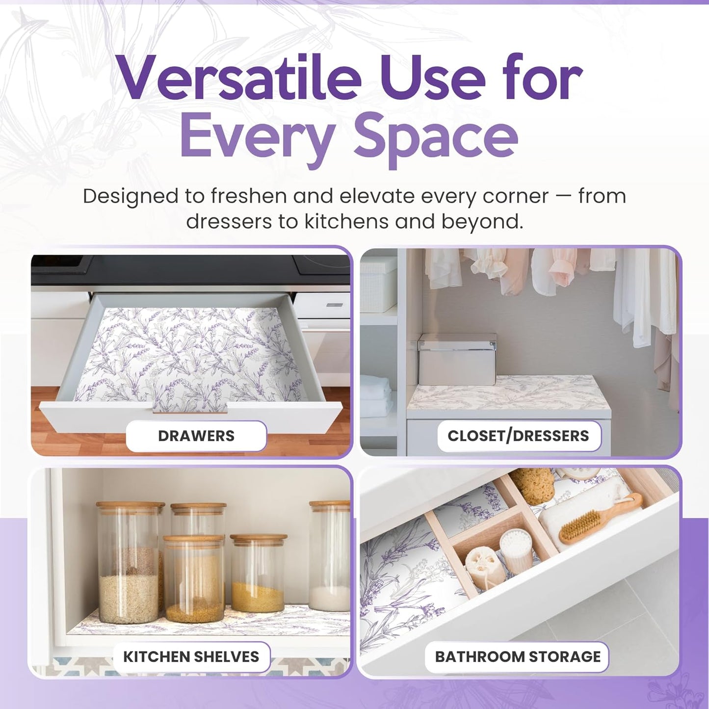 Linda's Essentials Lavender Scented Drawer Liners - 10 Large Non-Adhesive Sheets (19.7" x 14.4") for Dresser & Closet