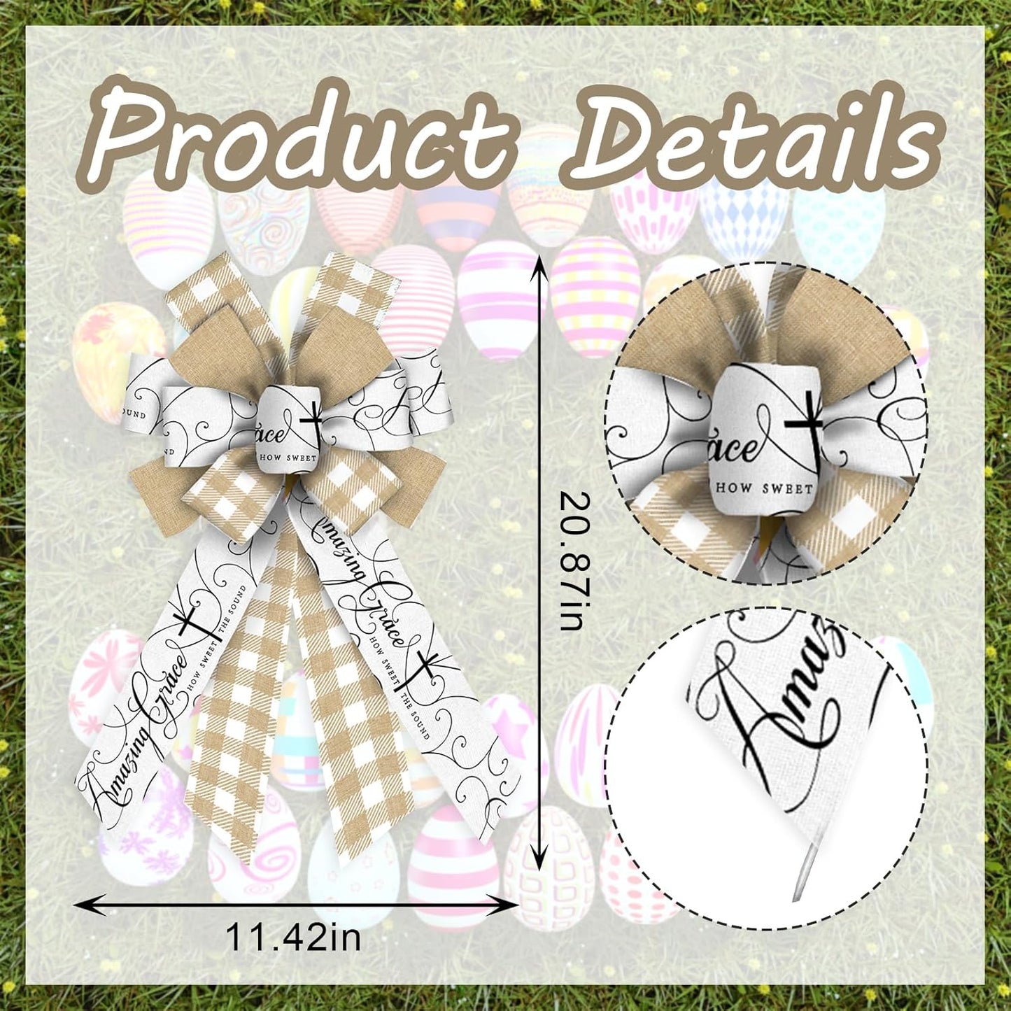Threetols Easter Wreath Bows - Beige & White Buffalo Plaid Decorative Bows for Indoor/Outdoor Decor