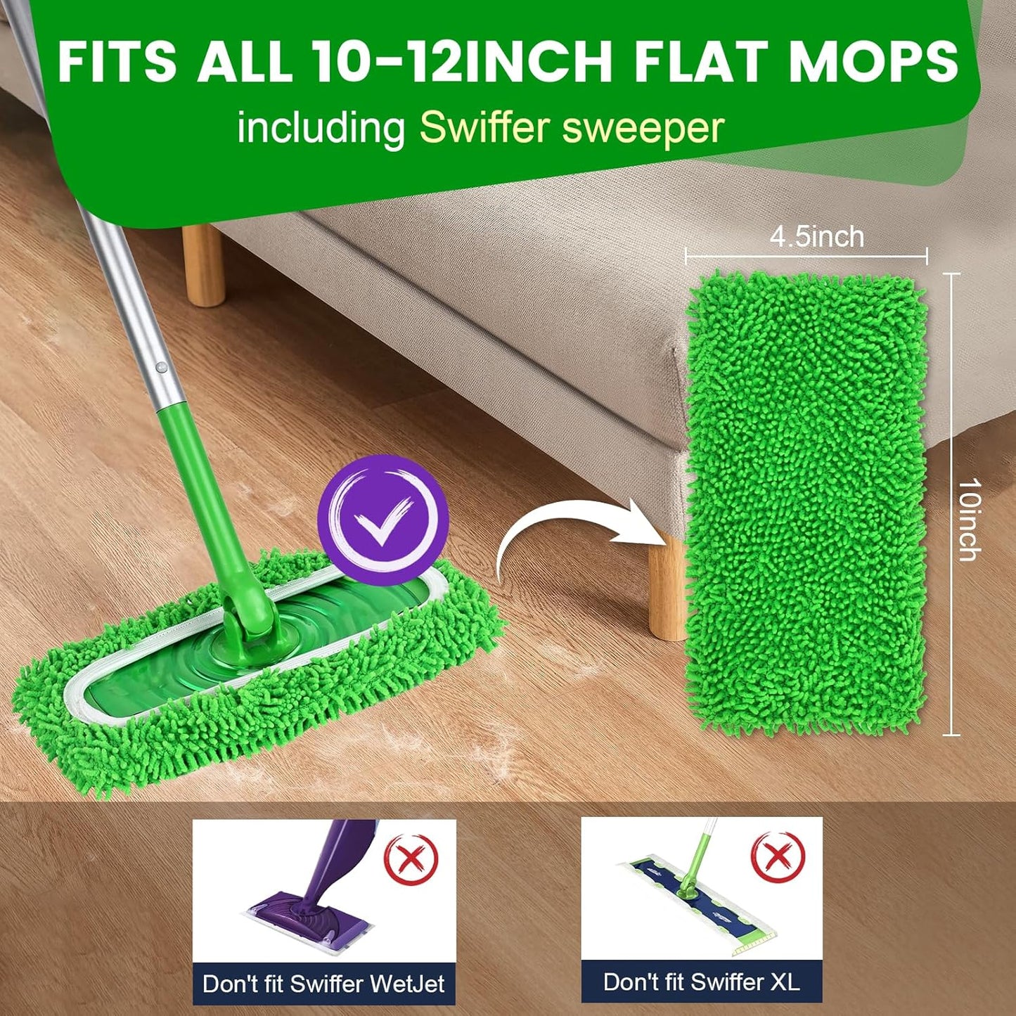 Skiennix 6Pcs Reusable Microfiber Mop Pads - Washable Wet & Dry Refills for Hardwood Floor Cleaning